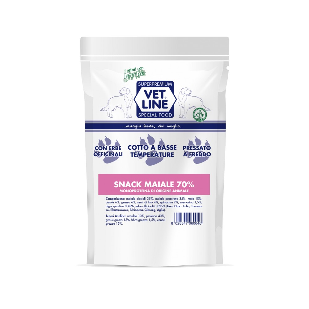 Vet Line snack maiale 80 gr monoproteico grain-free