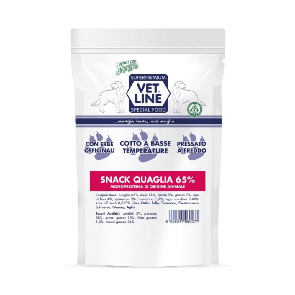 Vet Line snack quaglia 80 gr monoproteico grain-free