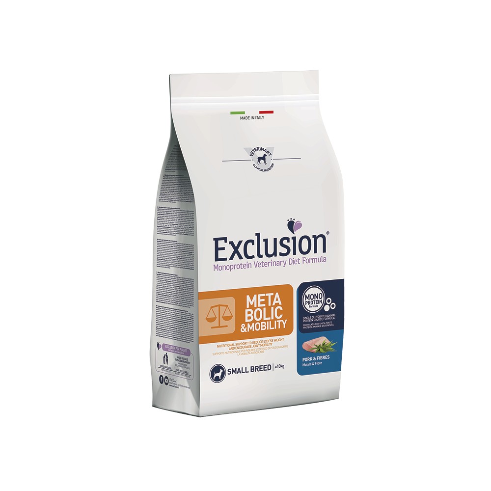 Exclusion Metabolic&Mobility Cani Adulti Small Breed maiale e fibre