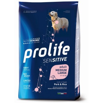Prolife Sensitive mangime secco Cani Adulti Medium&Large maiale e riso