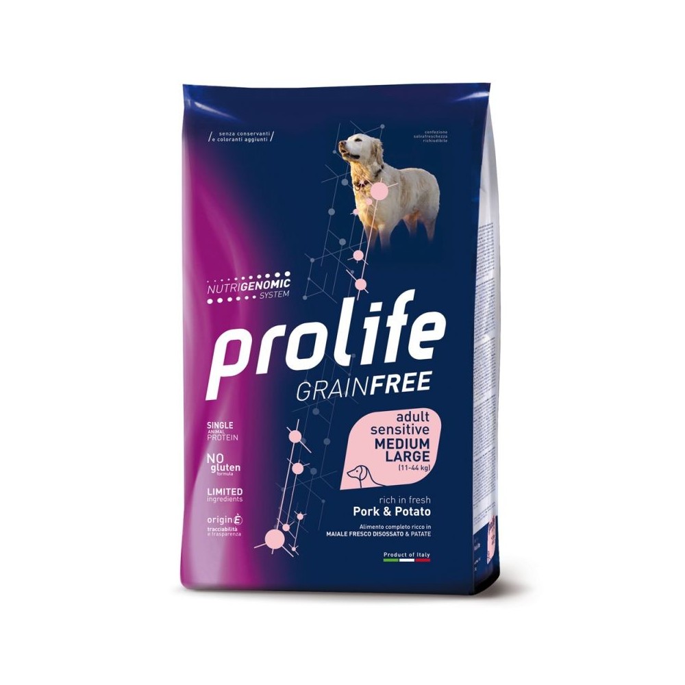 Prolife Grain Free mangime secco Cani Adulti Medium&Large maiale e patate