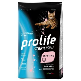 Prolife Sterilised mangime secco Gatti Sensitive maiale e riso