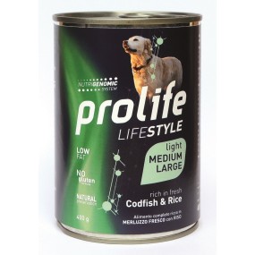 Prolife Lifestyle mangime umido Light Cani Medium&Large merluzzo e riso 400 gr