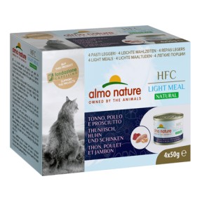 Almo Nature HFC Natural Light Meal gusto Tonno Pollo e Prosciutto per Gatti Adulti 4x50gr